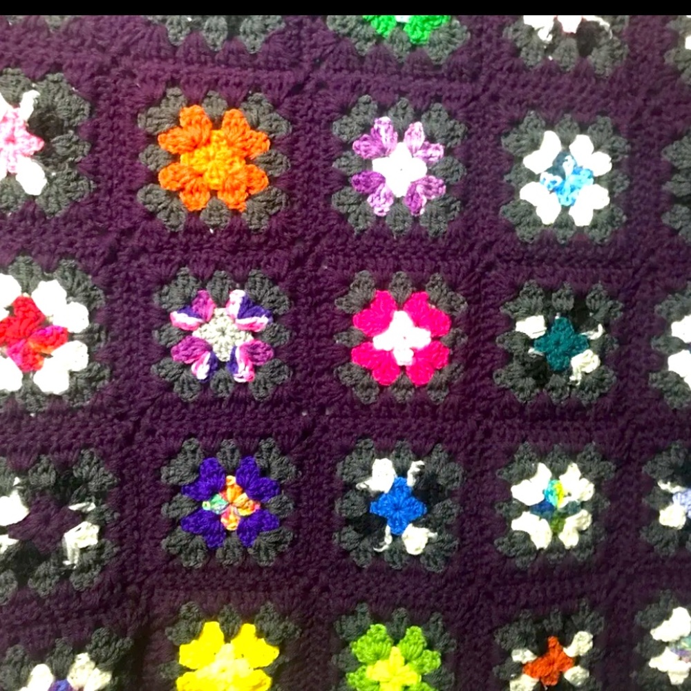 Crocheted 36 Inch Granny Square afghan NEW Deep Violet And Charcoal Unique